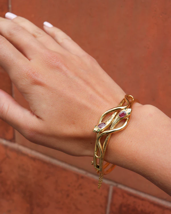 Lovely Victorian French Ruby Double Snake Bangle at Deco&Vintage Ltd - image 2