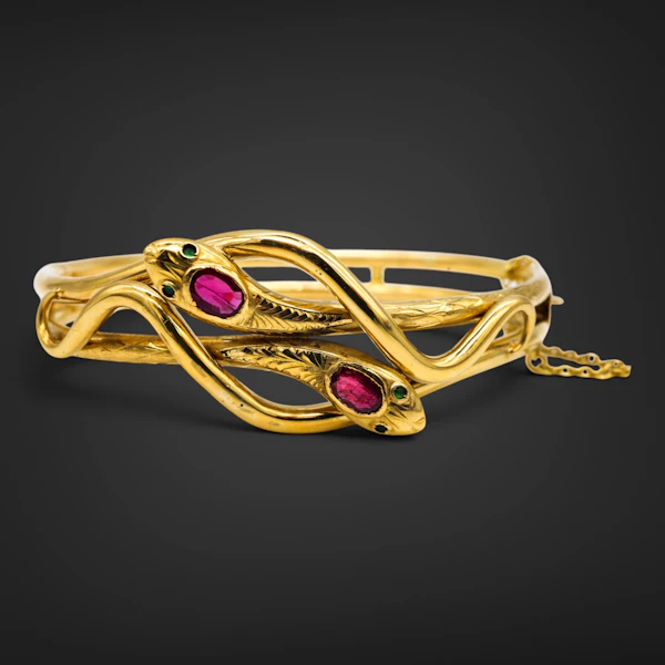 Lovely Victorian French Ruby Double Snake Bangle at Deco&Vintage Ltd - image 3