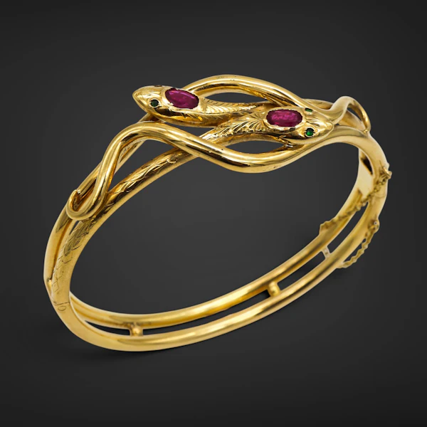 Lovely Victorian French Ruby Double Snake Bangle at Deco&Vintage Ltd - image 4