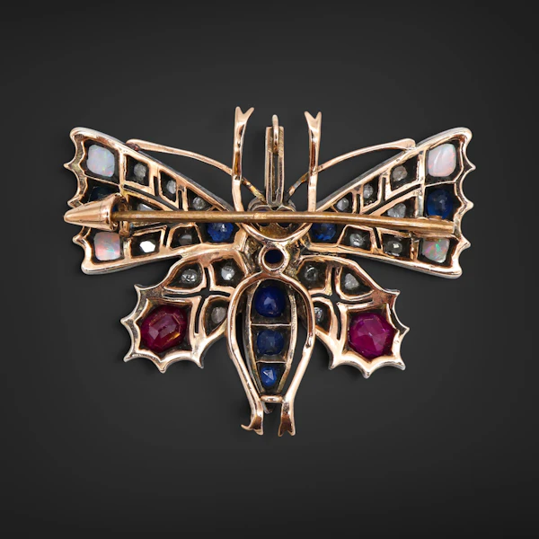 Lovely Victorian Diamond and Precious Stones Butterfly Brooch at Deco&Vintage Ltd - image 4