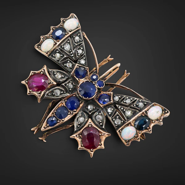 Lovely Victorian Diamond and Precious Stones Butterfly Brooch at Deco&Vintage Ltd - image 3