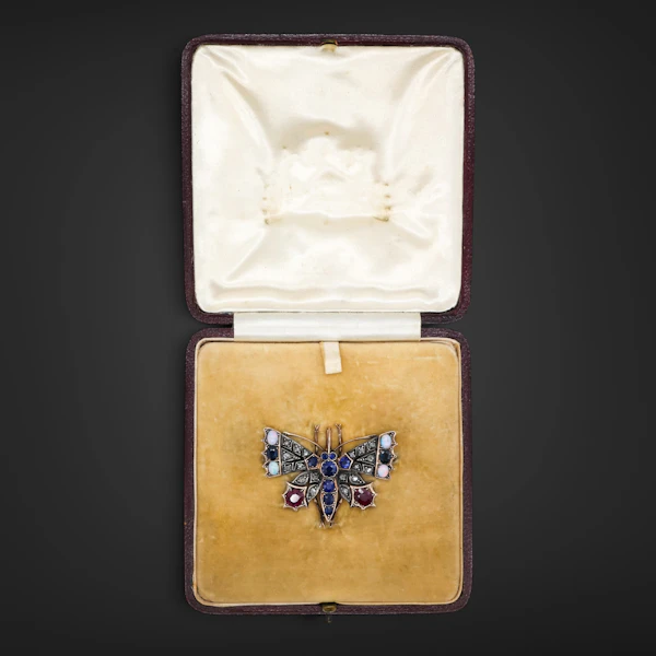 Lovely Victorian Diamond and Precious Stones Butterfly Brooch at Deco&Vintage Ltd - image 2