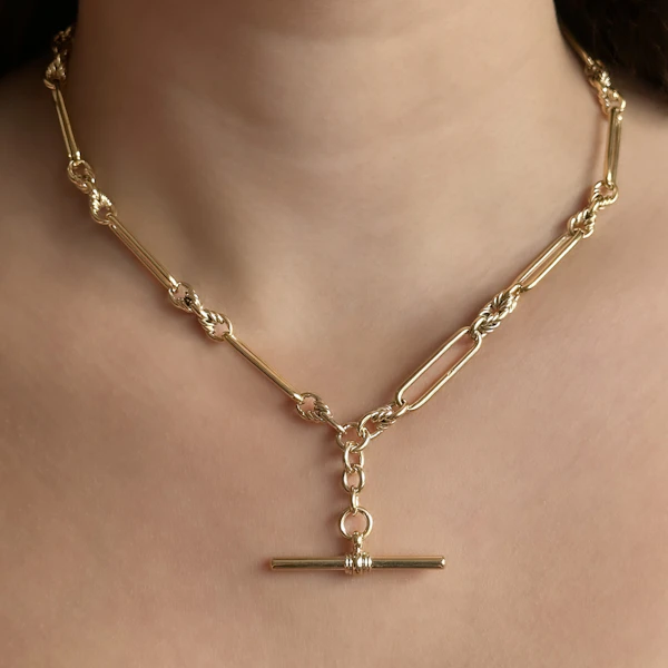 Antique Edwardian 17.5″ Trombone Link Albert Chain - Saddingtons Jewellery Stand 375 - image 1