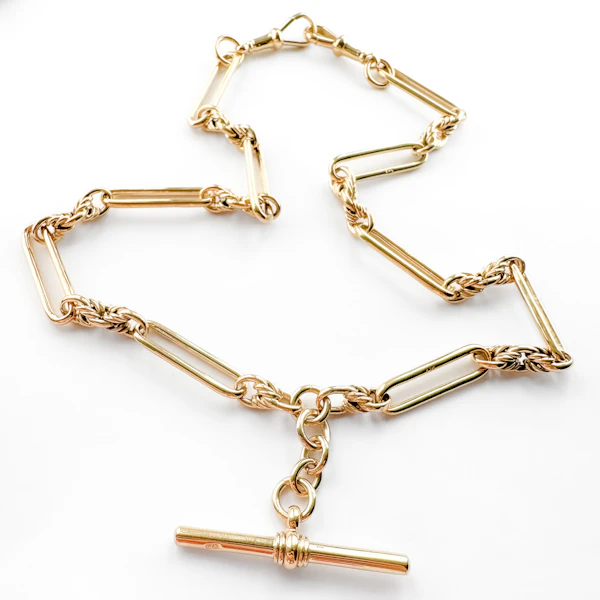Antique Edwardian 17.5″ Trombone Link Albert Chain - Saddingtons Jewellery Stand 375 - image 2