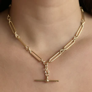 Edwardian 16.5″ Trombone & Knot Link Albert Chain - Saddingtons Jewellery Stand 375