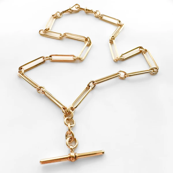 Antique Edwardian 19″ Trombone Link Albert Chain - Saddingtons Jewellery Stand 375 - image 2
