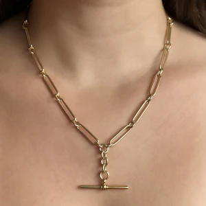 Antique Edwardian 19″ Trombone Link Albert Chain - Saddingtons Jewellery Stand 375