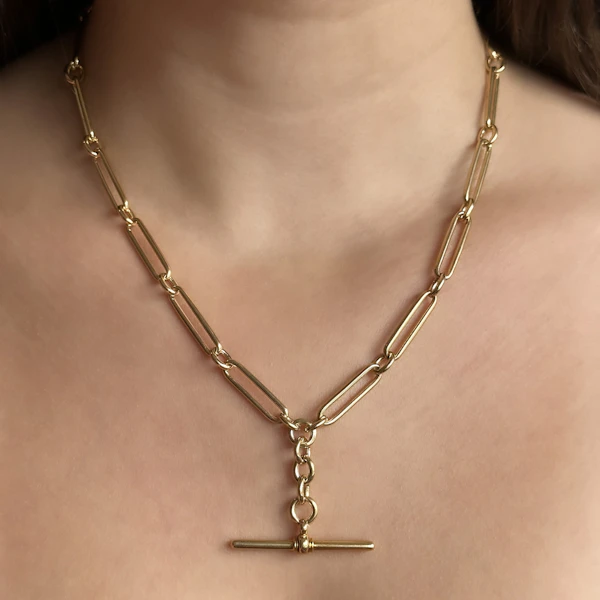 Antique Edwardian 19″ Trombone Link Albert Chain - Saddingtons Jewellery Stand 375 - image 1