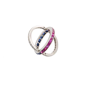 Art Deco Platinum Ruby, Sapphire & Diamond Day & Night Flip Ring Spectrum Antiques