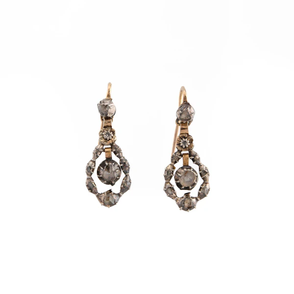 Rose Cut Diamond Drop Earrings Spectrum Antiques - image 1