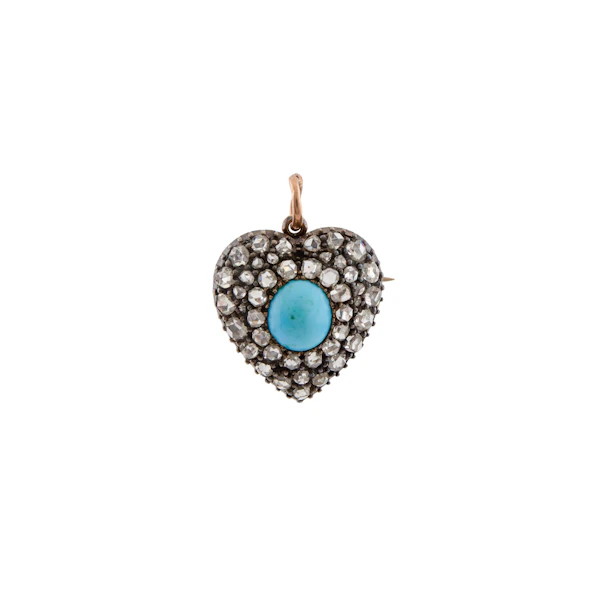 Victorian Turquoise & Diamond Heart Pendant Spectrum Antiques - image 1