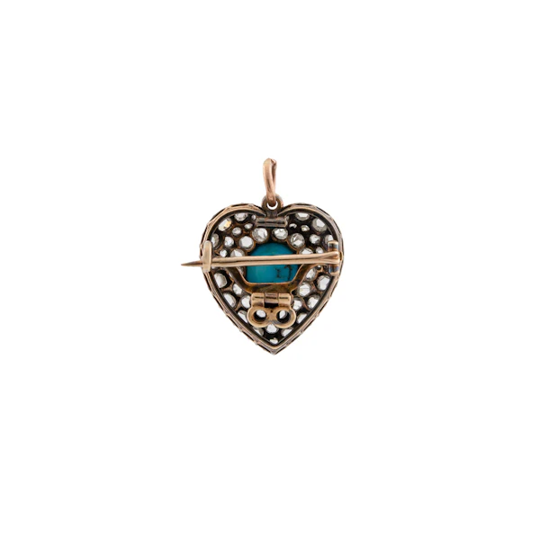 Victorian Turquoise & Diamond Heart Pendant Spectrum Antiques - image 2