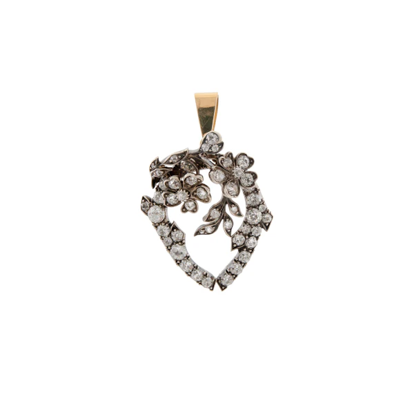 Victorian Diamond Floral Heart Pendant Spectrum Antiques - image 1