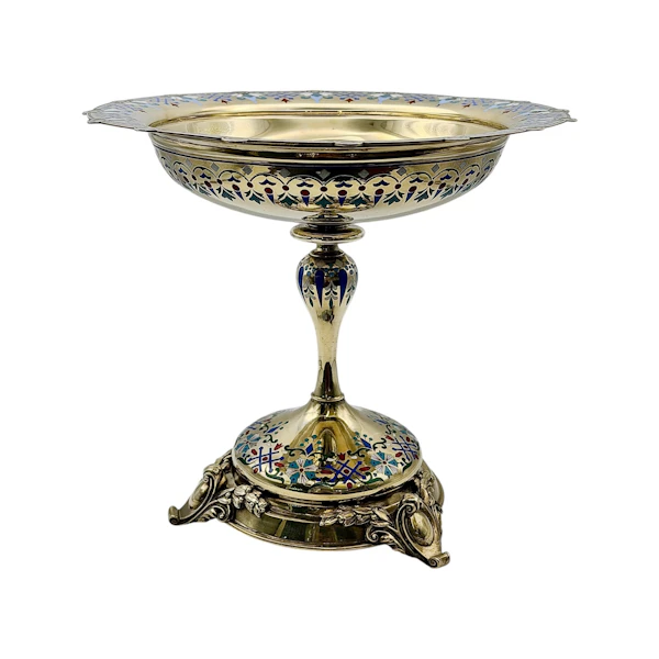 Russian silver gilt and champleve enamel tazza, Moscow, c.1880s by Pavel Ovchinnikov. - image 3