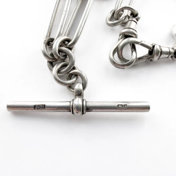 Silver Trombone Link 18″ Albert Chain - Saddingtons Jewellery Stand 375 - image 3