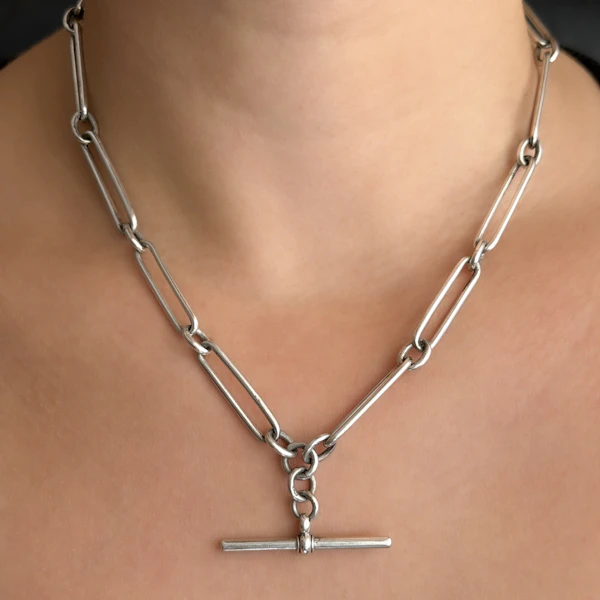 Silver Trombone Link 18″ Albert Chain - Saddingtons Jewellery Stand 375 - image 1