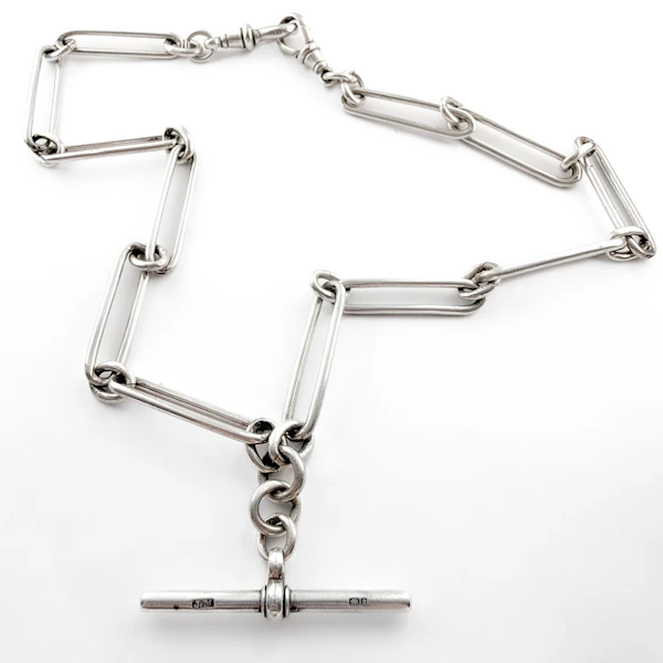 Silver Trombone Link 18″ Albert Chain - Saddingtons Jewellery Stand 375 - image 2
