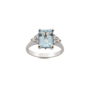 18ct White Gold Emerald Cut Aquamarine and Diamond Ring Spectrum Antiques