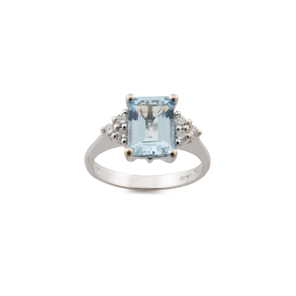 18ct White Gold Emerald Cut Aquamarine and Diamond Ring Spectrum Antiques - image 1