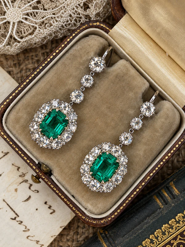 Art Deco Colombian Emerald and Diamond Drop Earrings, circa 1920–35 - image 1