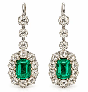 Art Deco Colombian Emerald and Diamond Drop Earrings, circa 1920–35