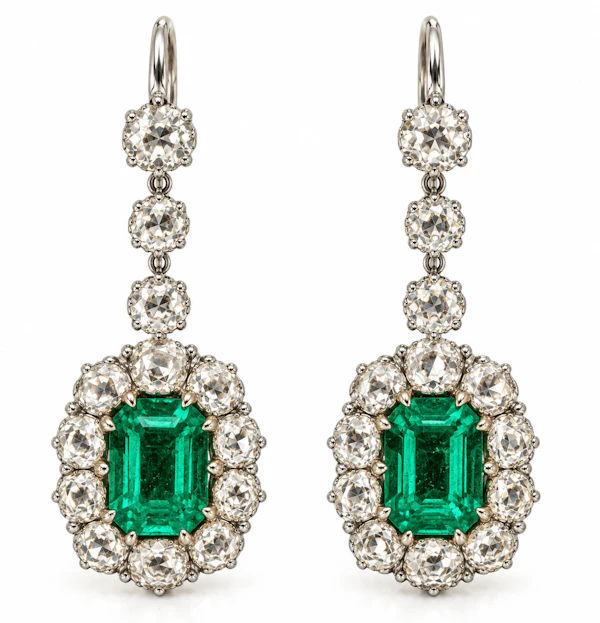 Art Deco Colombian Emerald and Diamond Drop Earrings, circa 1920–35 - image 5