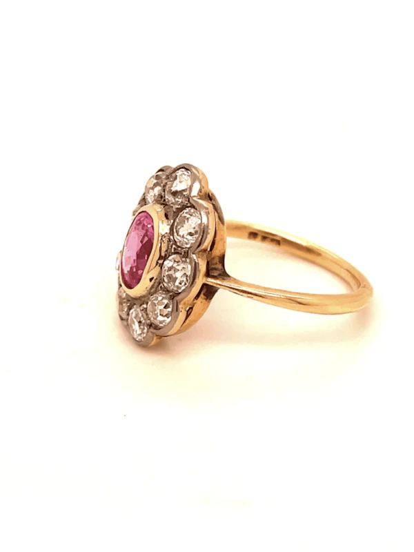 'Pretty in Pink'- Natural Pink Sapphire and Diamond Cluster Ring ca1920-35 - image 9