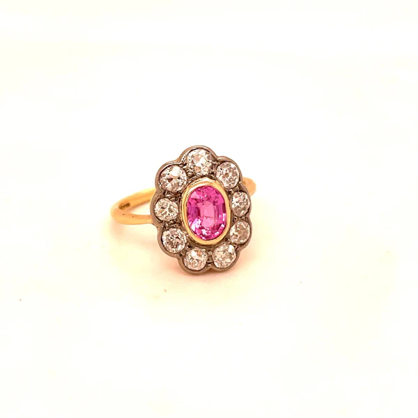 'Pretty in Pink'- Natural Pink Sapphire and Diamond Cluster Ring ca1920-35 - image 8