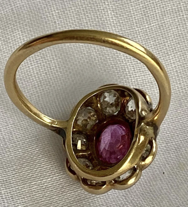 'Pretty in Pink'- Natural Pink Sapphire and Diamond Cluster Ring ca1920-35 - image 6