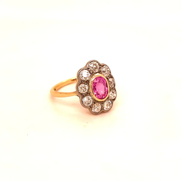 'Pretty in Pink'- Natural Pink Sapphire and Diamond Cluster Ring ca1920-35 - image 5