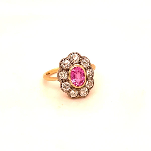 'Pretty in Pink'- Natural Pink Sapphire and Diamond Cluster Ring ca1920-35 - image 7