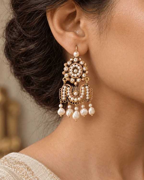 Italian Natural Pearl and High-Carat Gold Pendant Earrings - image 4