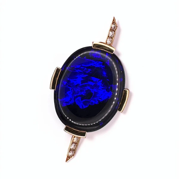 Exceptional Natural Black Opal & Diamond Brooch / Pendant - image 4