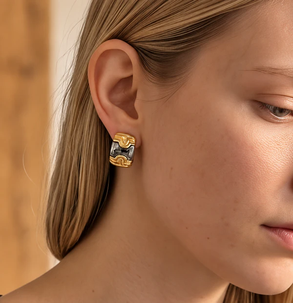 Vintage Bvlgari Parentesi Gold & Steel Earrings, Circa 1980s - image 2
