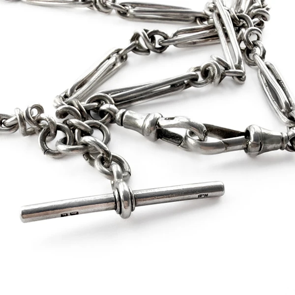 Edwardian 25.5″ Stylised Knot & Trombone Link Albert Chain - Saddingtons Jewellery Stand 375 - image 2