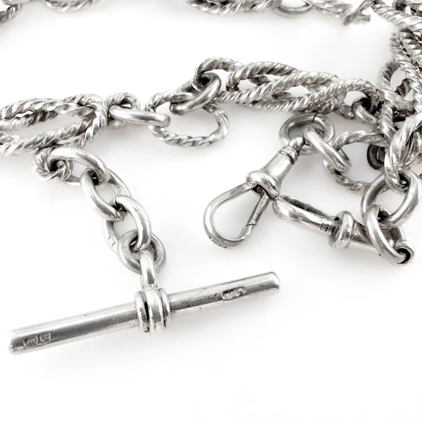 Victorian 1897 Knot & Reef Link Silver Albert Chain - Saddingtons Jewellery Stand 375 - image 2