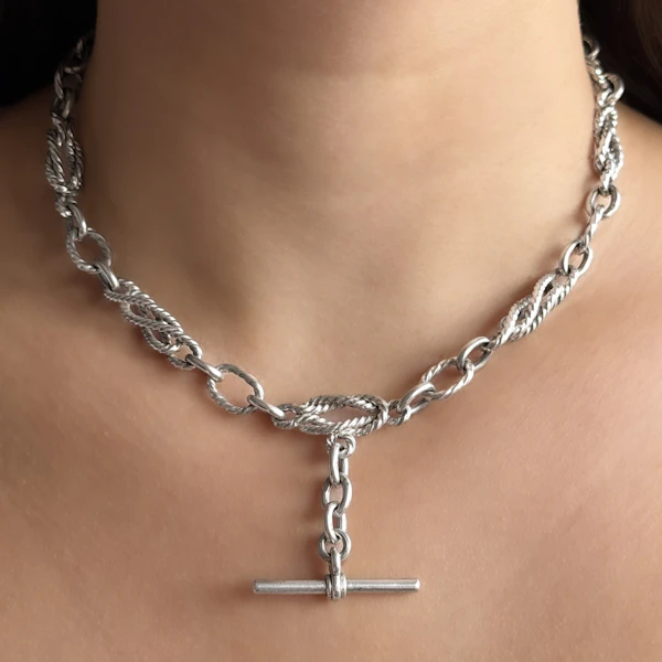 Victorian 1897 Knot & Reef Link Silver Albert Chain - Saddingtons Jewellery Stand 375 - image 1