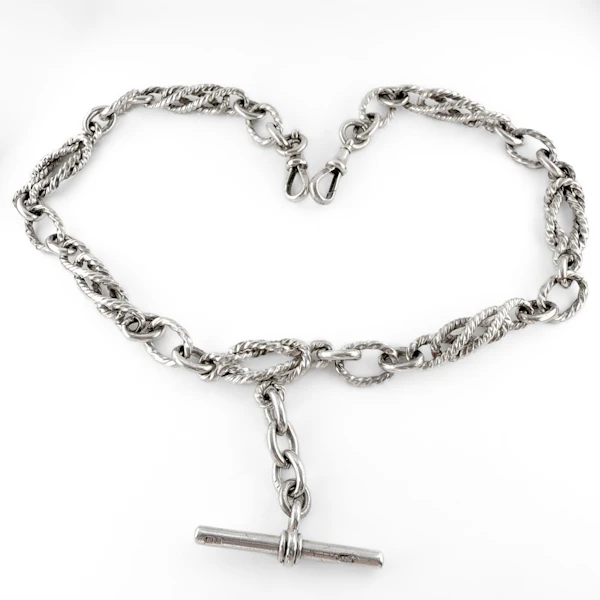 Victorian 1897 Knot & Reef Link Silver Albert Chain - Saddingtons Jewellery Stand 375 - image 3