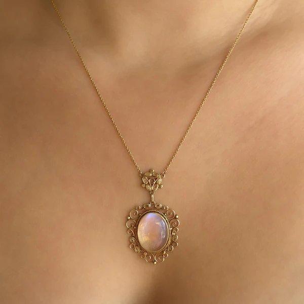 Edwardian Moonstone Pendant Necklace - Saddingtons Jewellery Stand 375 - image 5