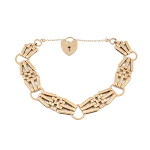Vintage 9ct Gold Gate Bracelet with Heart Padlock Spectrum Antiques
