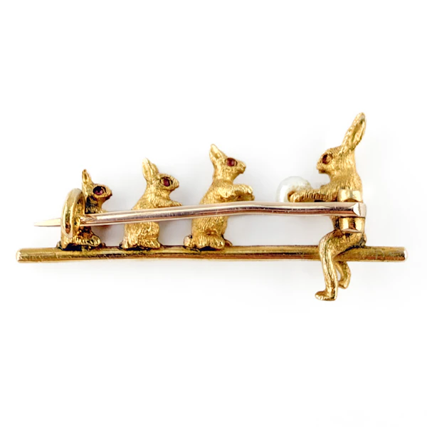 Edwardian Rabbit Brooch with Ruby Eyes & Natural Pearl - Saddingtons Jewellery Stand 375 - image 3
