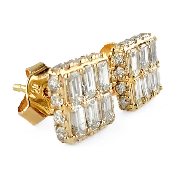 Vintage Baguette & Round Diamond Square Stud Earrings - Saddingtons Jewellery Stand 375 - image 2