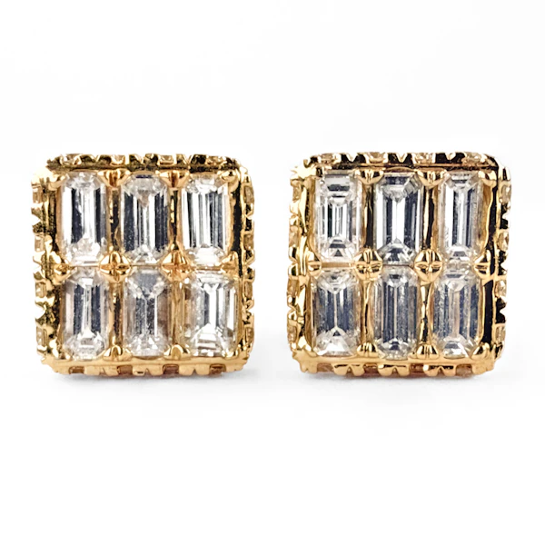 Vintage Baguette & Round Diamond Square Stud Earrings - Saddingtons Jewellery Stand 375 - image 4