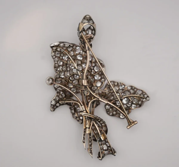 Victorian Old Mine Cut Diamond Flower Bouquet Brooch - image 3