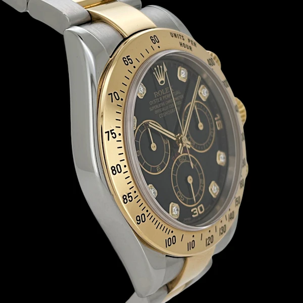 ROLEX DAYTONA FACTORY BLACK DIAMOND DIAL SS/YELLOW GOLD FULL SET UK WATCH 2005 - 116523 - image 3