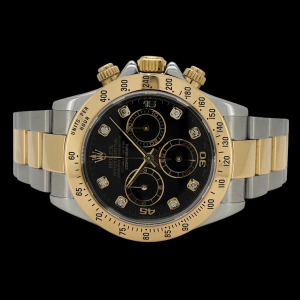 ROLEX DAYTONA FACTORY BLACK DIAMOND DIAL SS/YELLOW GOLD FULL SET UK WATCH 2005 - 116523 - image 4