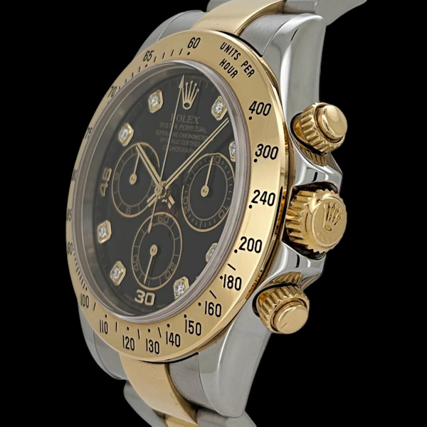ROLEX DAYTONA FACTORY BLACK DIAMOND DIAL SS/YELLOW GOLD FULL SET UK WATCH 2005 - 116523 - image 2