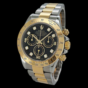 ROLEX DAYTONA FACTORY BLACK DIAMOND DIAL SS/YELLOW GOLD FULL SET UK WATCH 2005 - 116523