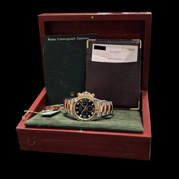 ROLEX DAYTONA FACTORY BLACK DIAMOND DIAL SS/YELLOW GOLD FULL SET UK WATCH 2005 - 116523 - image 6