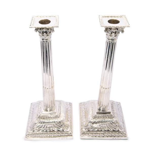 A Pair of George III Sterling Silver Corinthian-Column Candlesticks, London, 1763 - image 2
